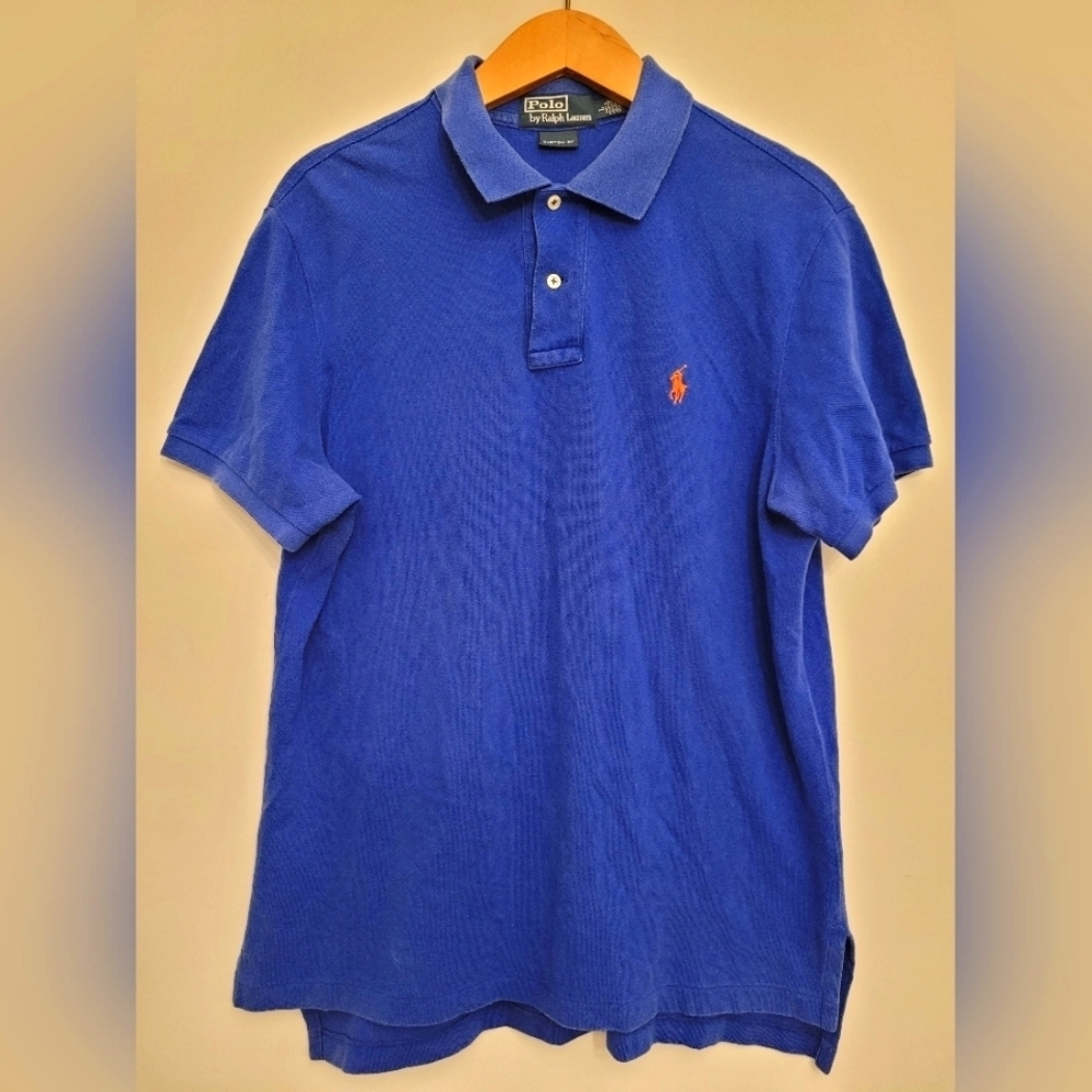 Ralph Lauren - Men's Blue Fitted Polo Short Sleeve Shirt (Large)